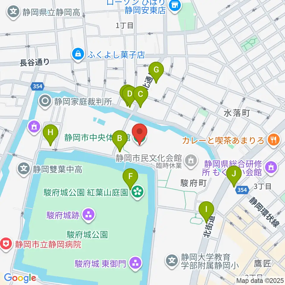 静岡市中央体育館周辺のカフェ一覧地図