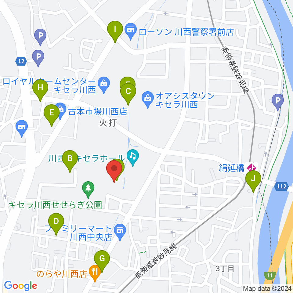 川西市総合体育館周辺のカフェ一覧地図