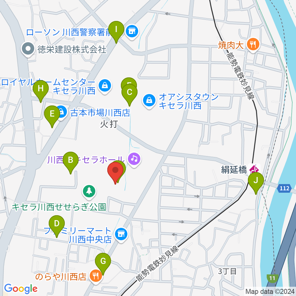 川西市総合体育館周辺のカフェ一覧地図