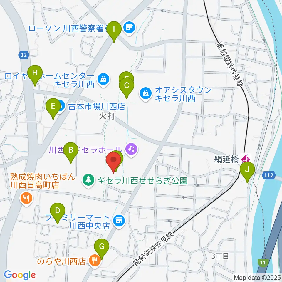 川西市総合体育館周辺のカフェ一覧地図