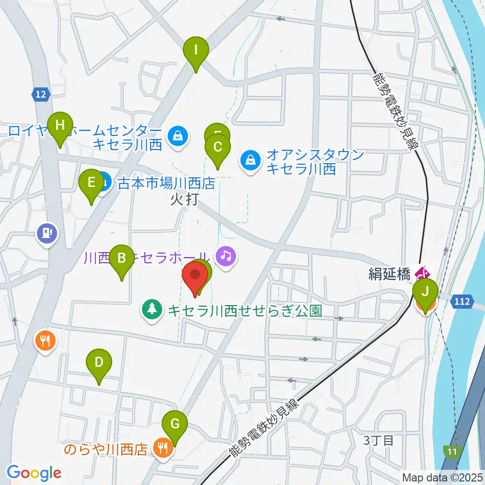 川西市総合体育館周辺のカフェ一覧地図