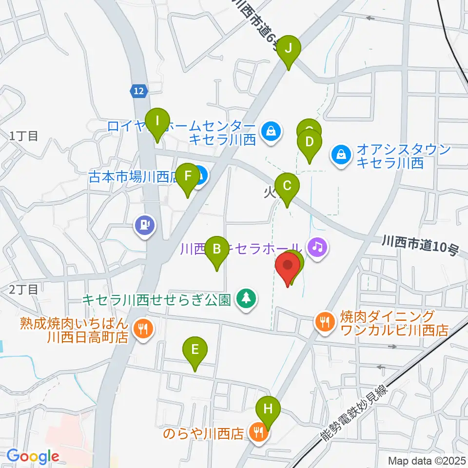 川西市総合体育館周辺のカフェ一覧地図