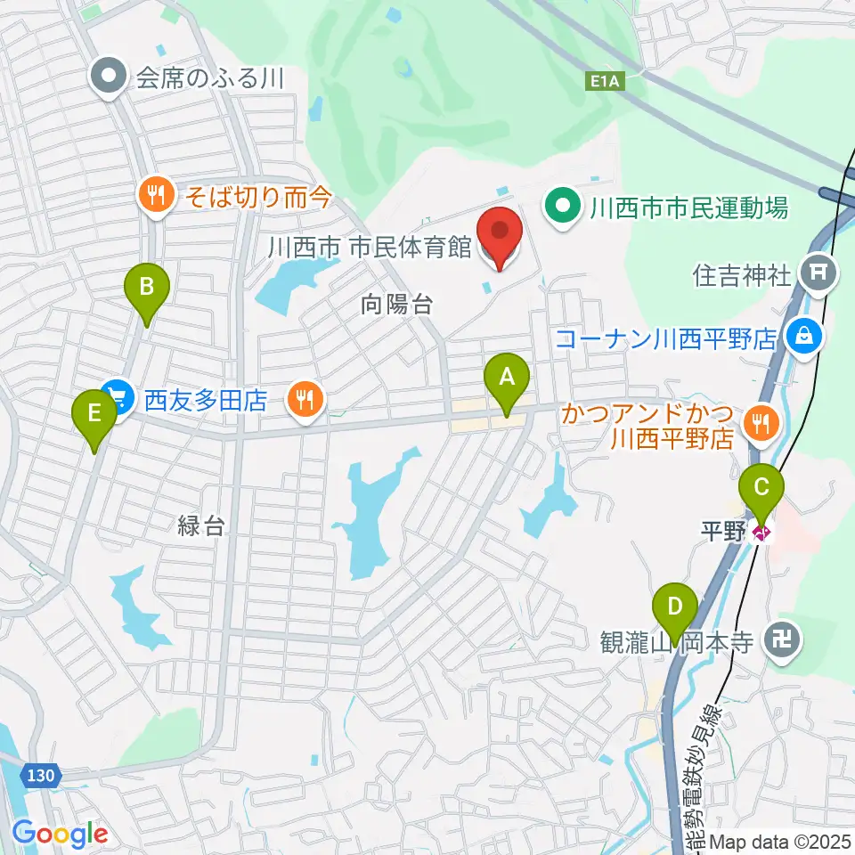 川西市市民体育館周辺のカフェ一覧地図