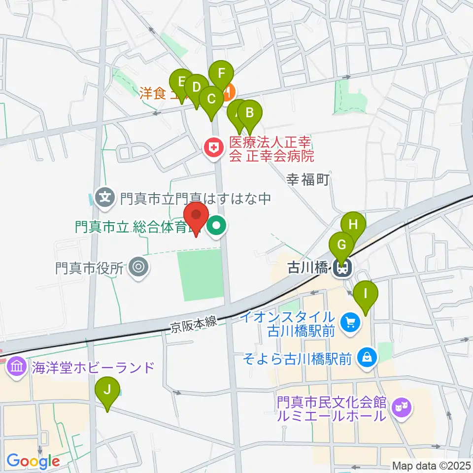 門真市立総合体育館周辺のカフェ一覧地図