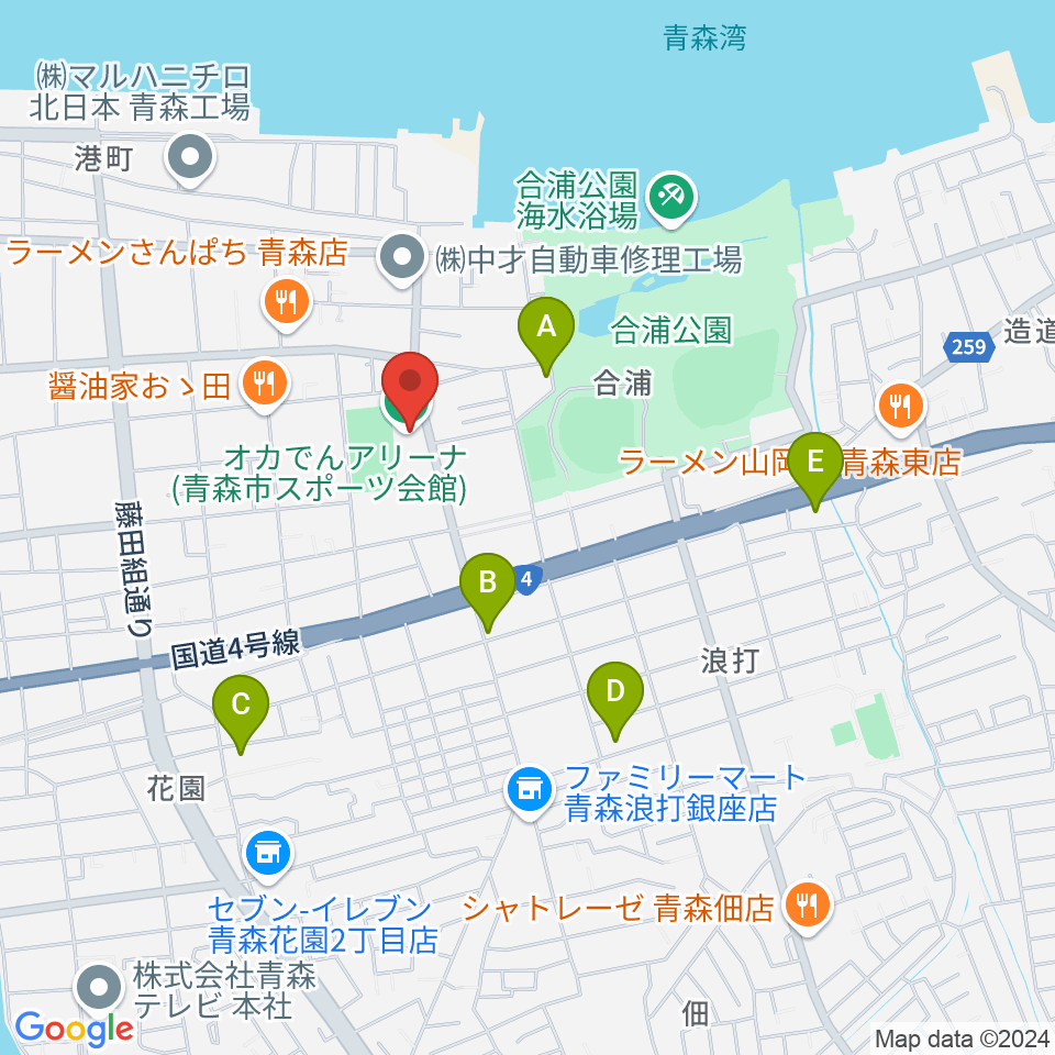 オカでんアリーナ周辺のカフェ一覧地図