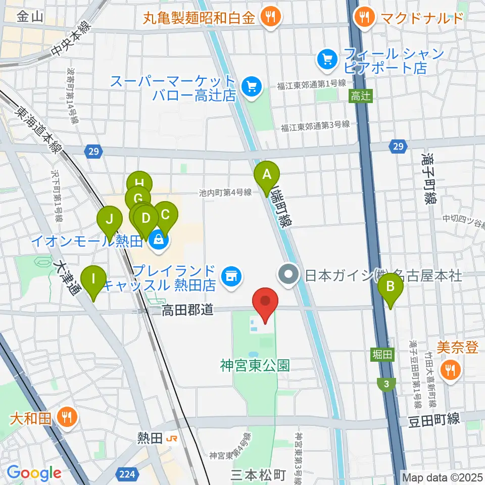 名古屋市体育館周辺のカフェ一覧地図