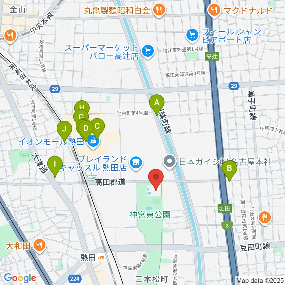 名古屋市体育館周辺のカフェ一覧地図