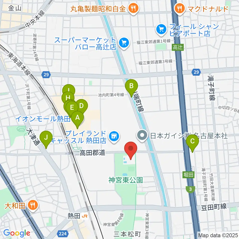 名古屋市体育館周辺のカフェ一覧地図