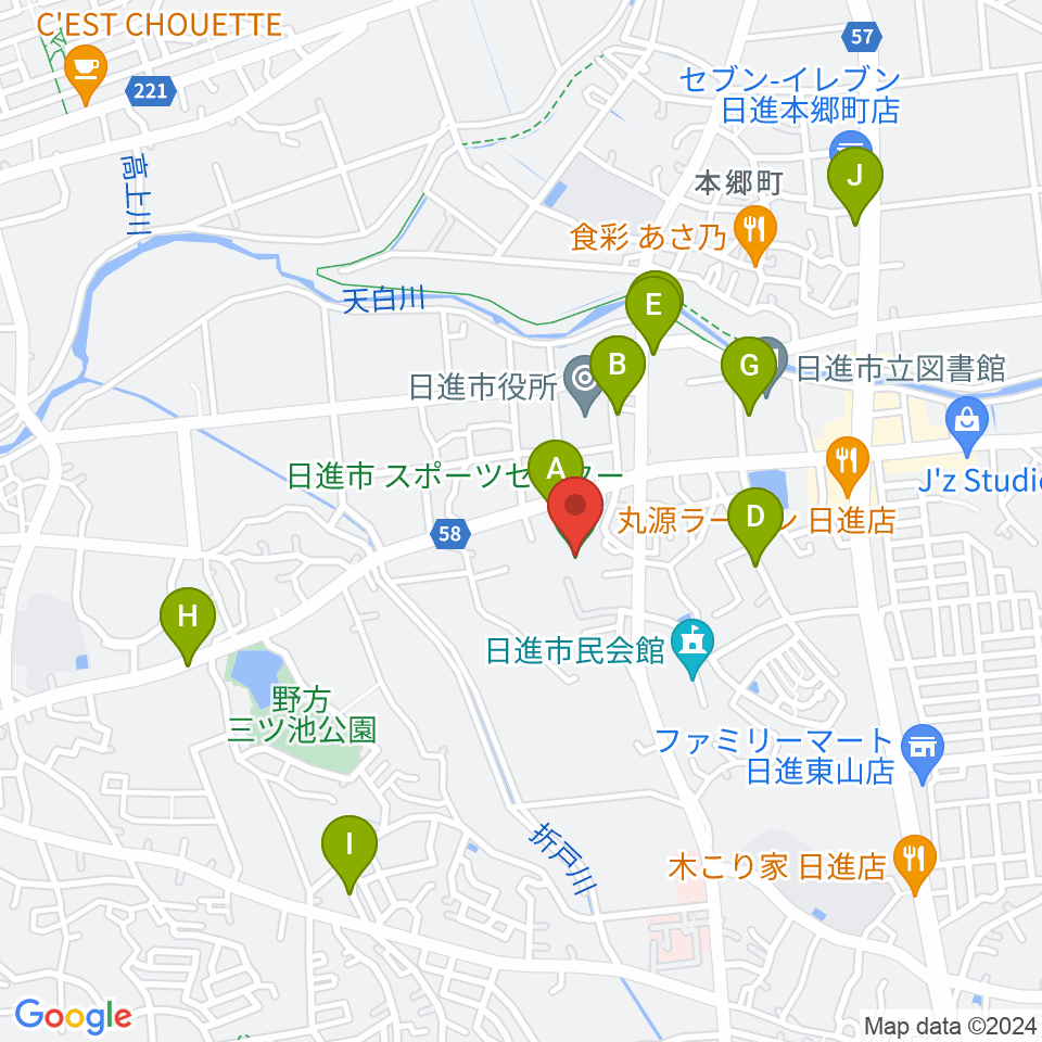 日進市スポーツセンター周辺のカフェ一覧地図