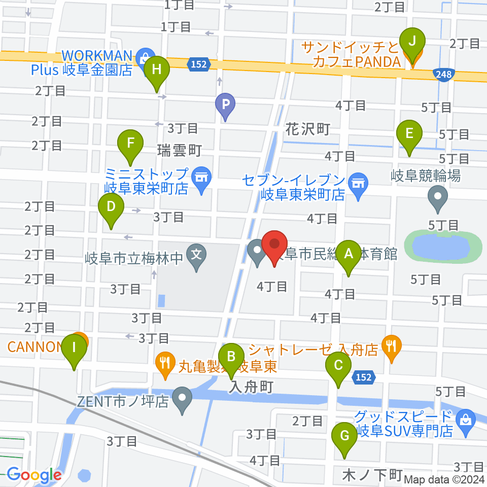 岐阜市民総合体育館周辺のカフェ一覧地図