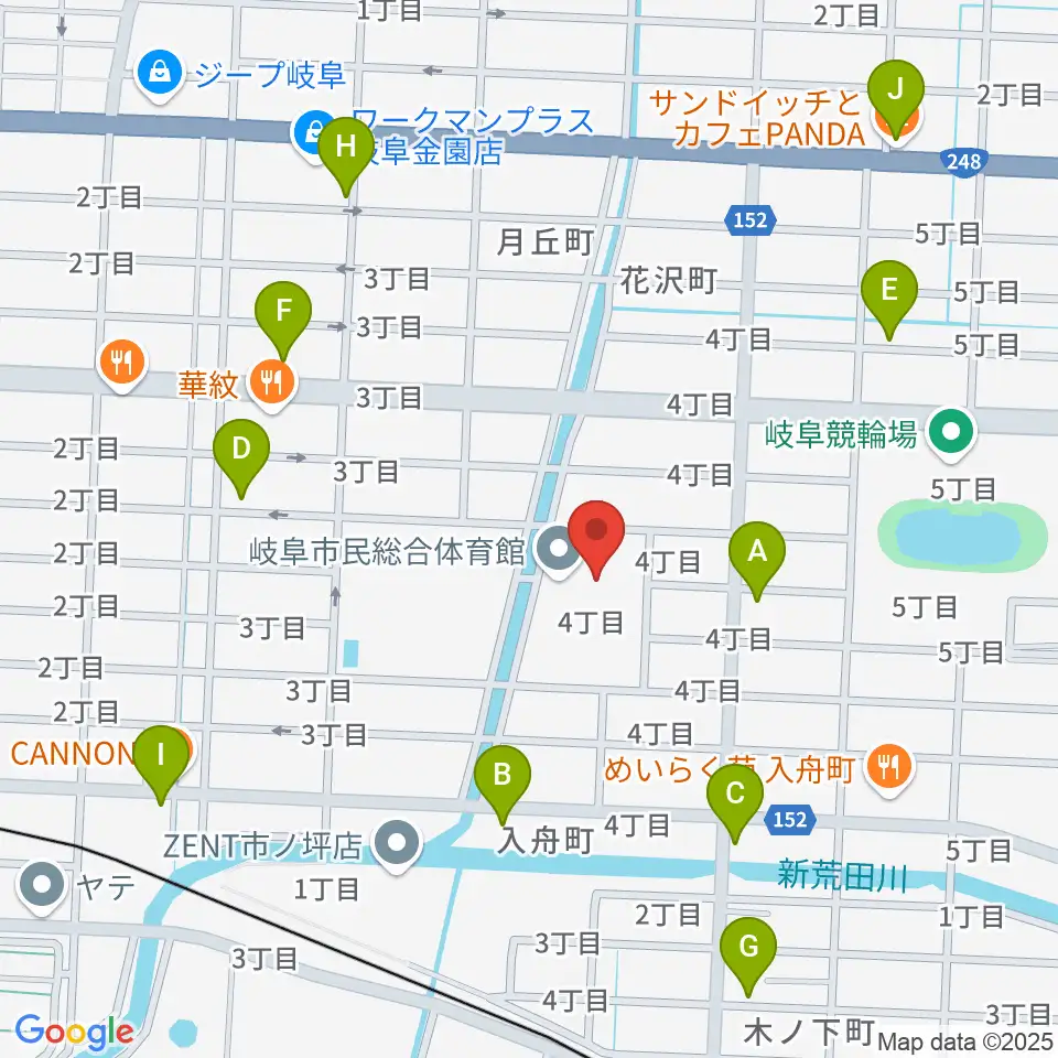 岐阜市民総合体育館周辺のカフェ一覧地図