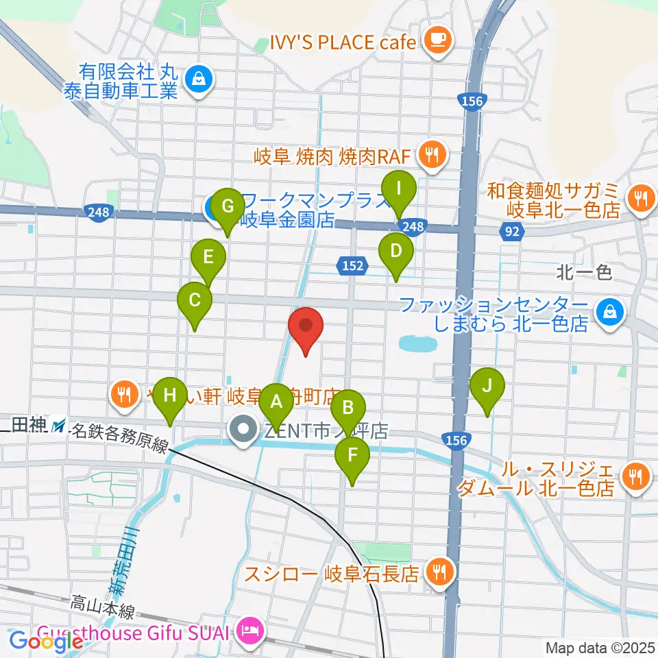 岐阜市民総合体育館周辺のカフェ一覧地図
