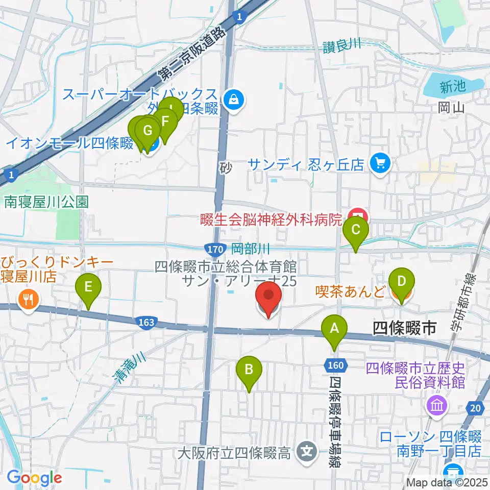 四條畷市立市民総合体育館サン・アリーナ25周辺のカフェ一覧地図