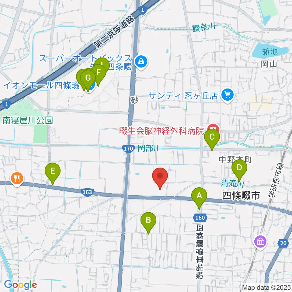 四條畷市立市民総合体育館サン・アリーナ25周辺のカフェ一覧地図