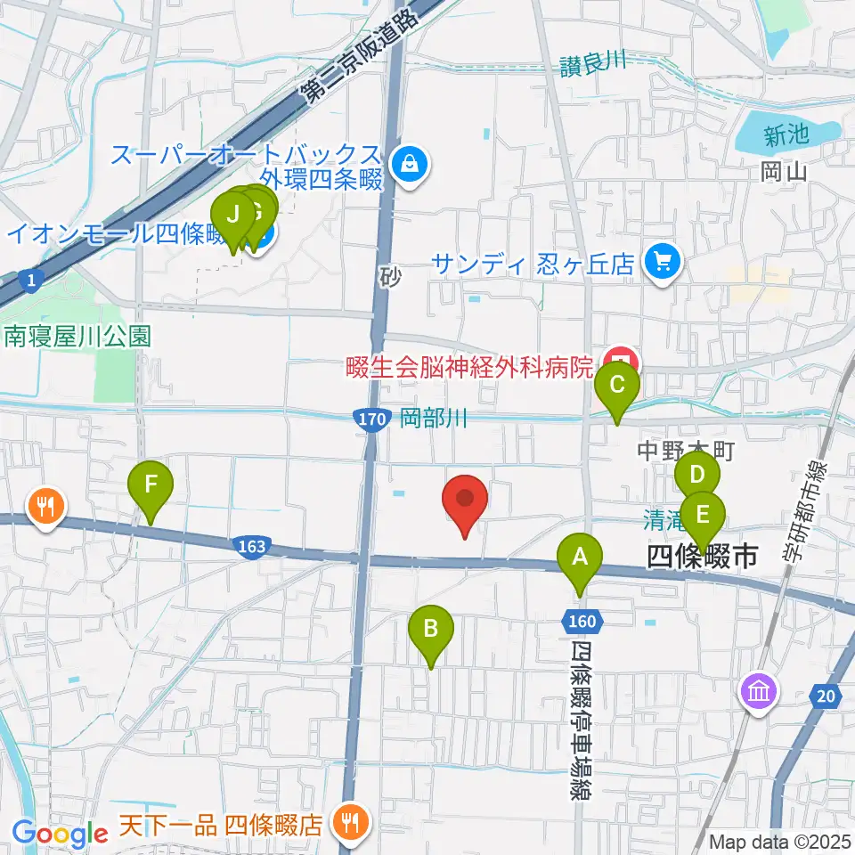 四條畷市立市民総合体育館サン・アリーナ25周辺のカフェ一覧地図