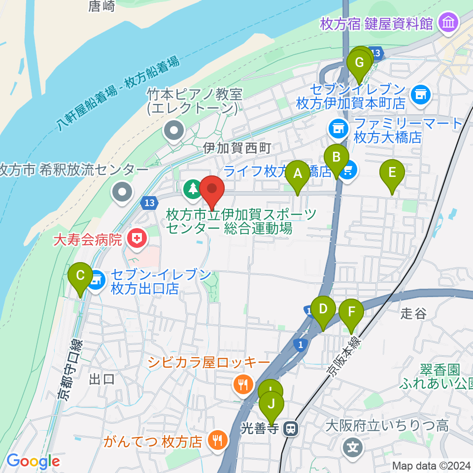 誠信建設工業伊加賀スポーツセンター周辺のカフェ一覧地図