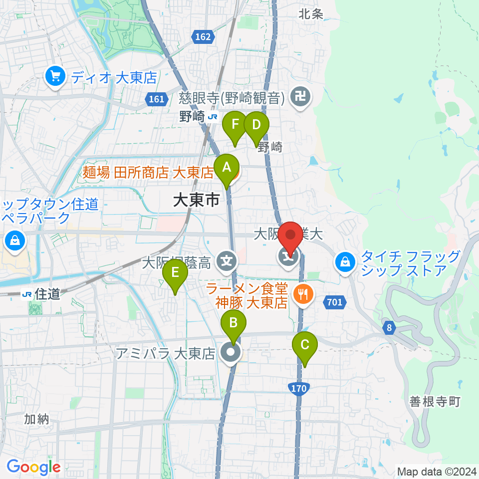 大東市立市民体育館周辺のカフェ一覧地図