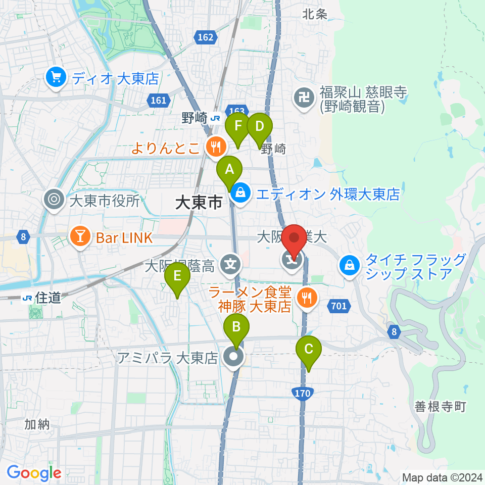 大東市立市民体育館周辺のカフェ一覧地図