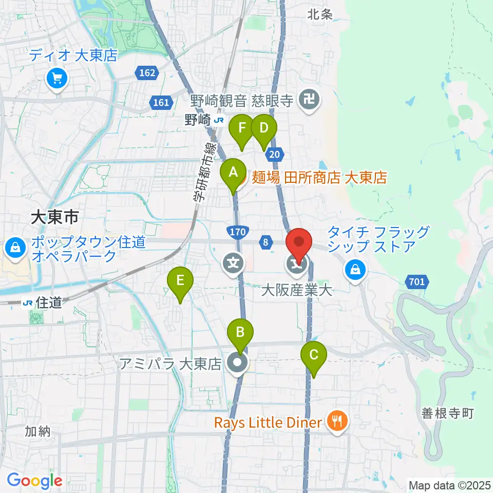 大東市立市民体育館周辺のカフェ一覧地図