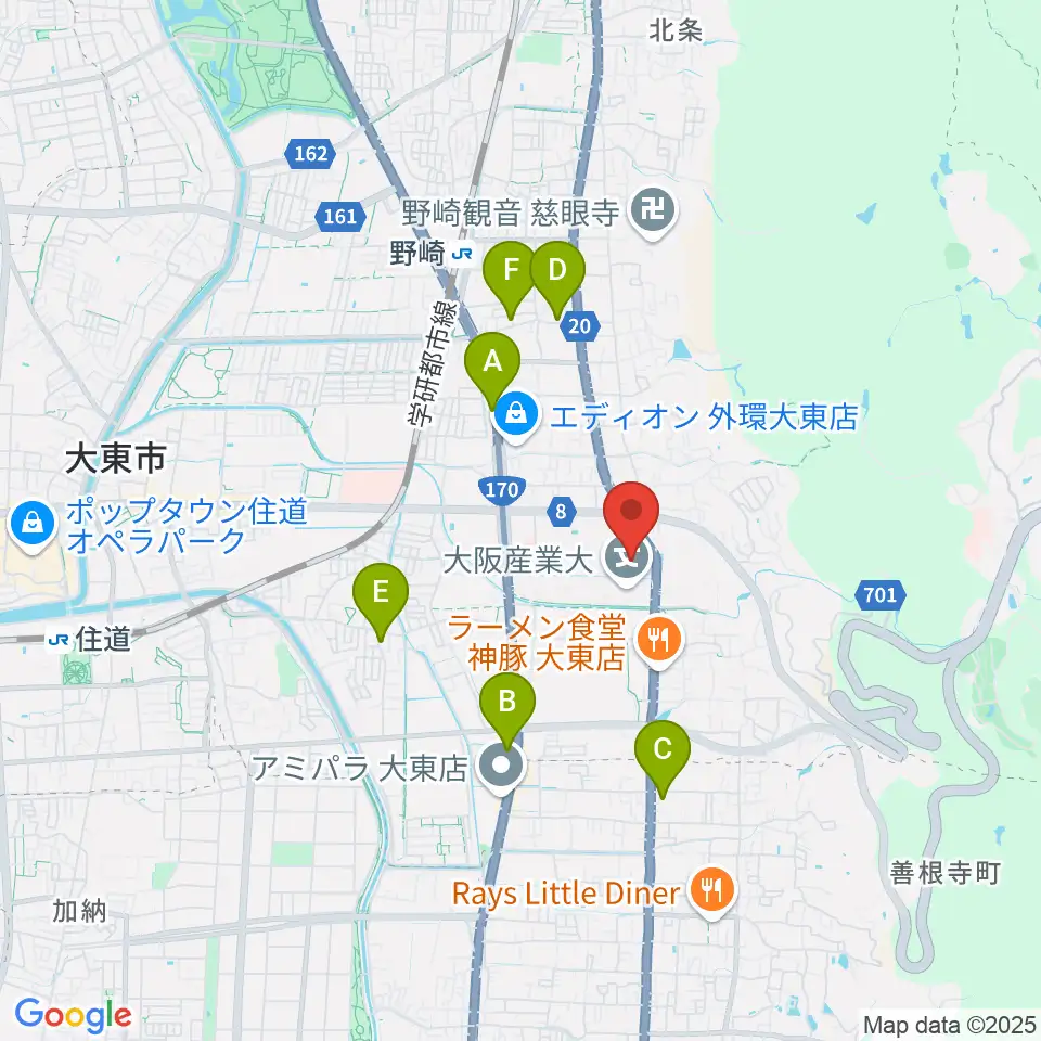 大東市立市民体育館周辺のカフェ一覧地図