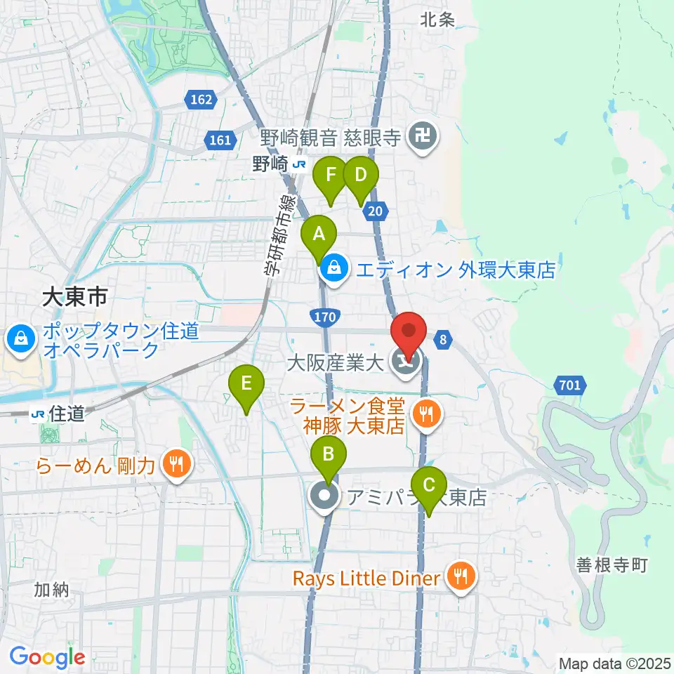 大東市立市民体育館周辺のカフェ一覧地図