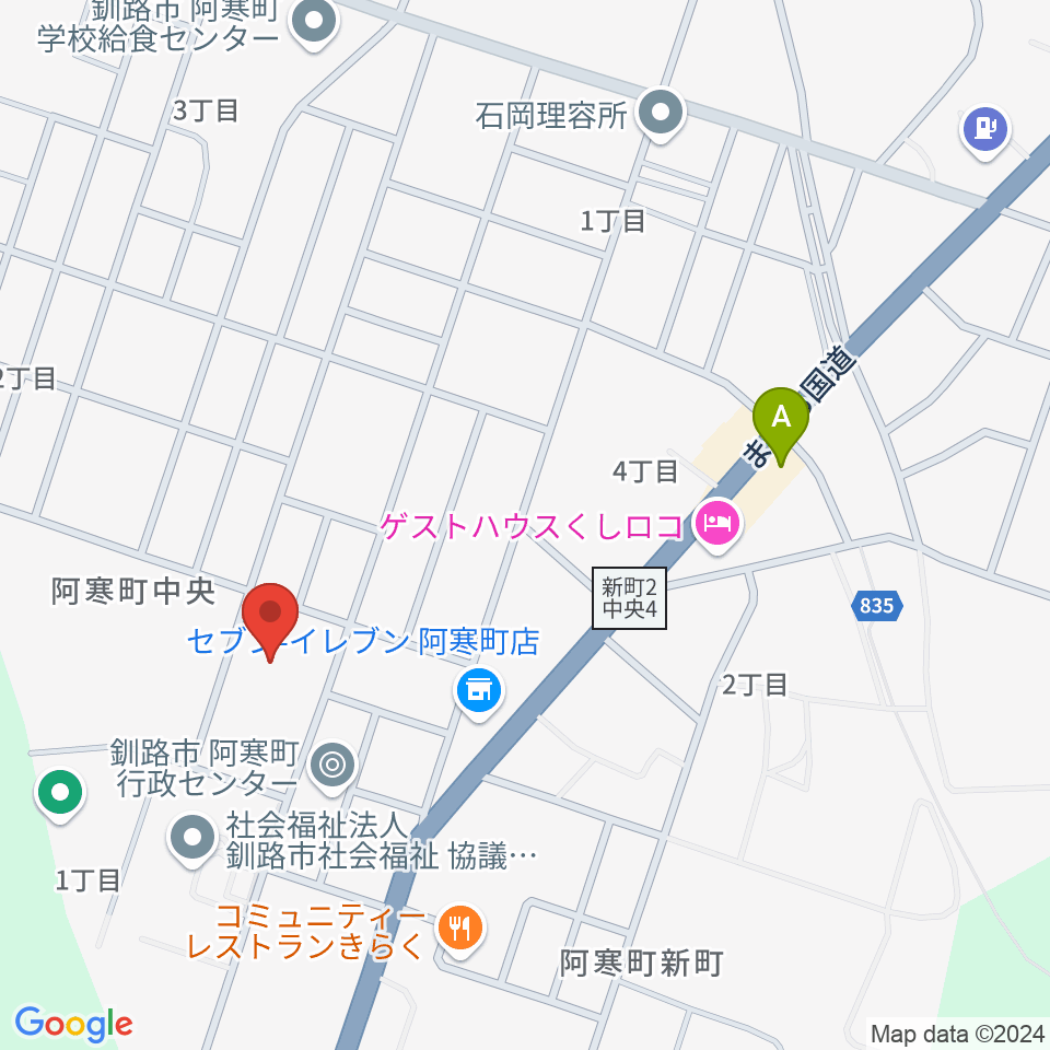 釧路市阿寒町スポーツセンター周辺のカフェ一覧地図