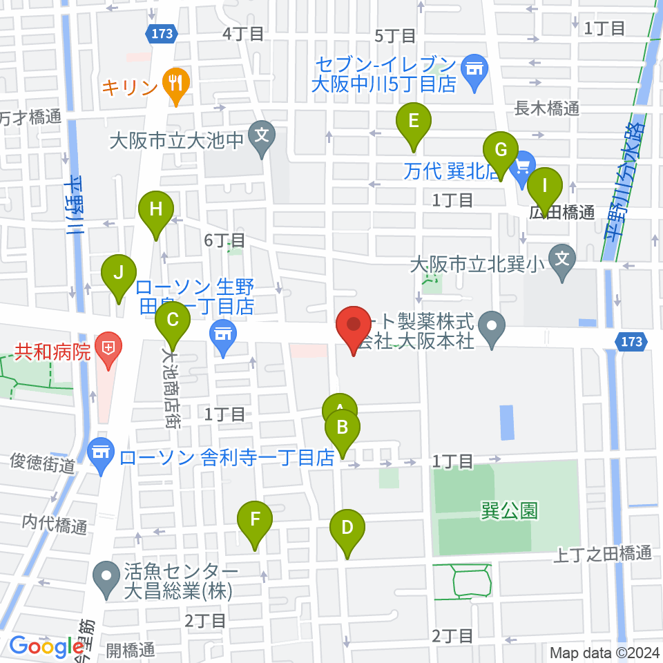 大阪市立生野スポーツセンター周辺のカフェ一覧地図