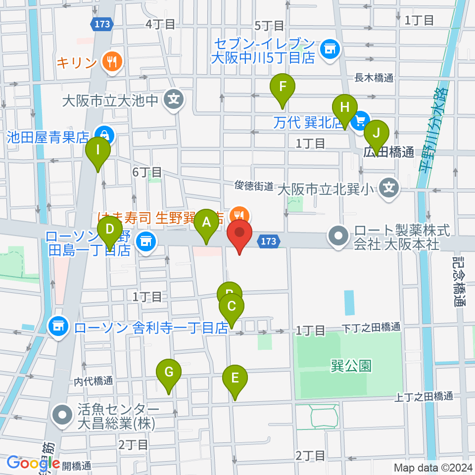 大阪市立生野スポーツセンター周辺のカフェ一覧地図