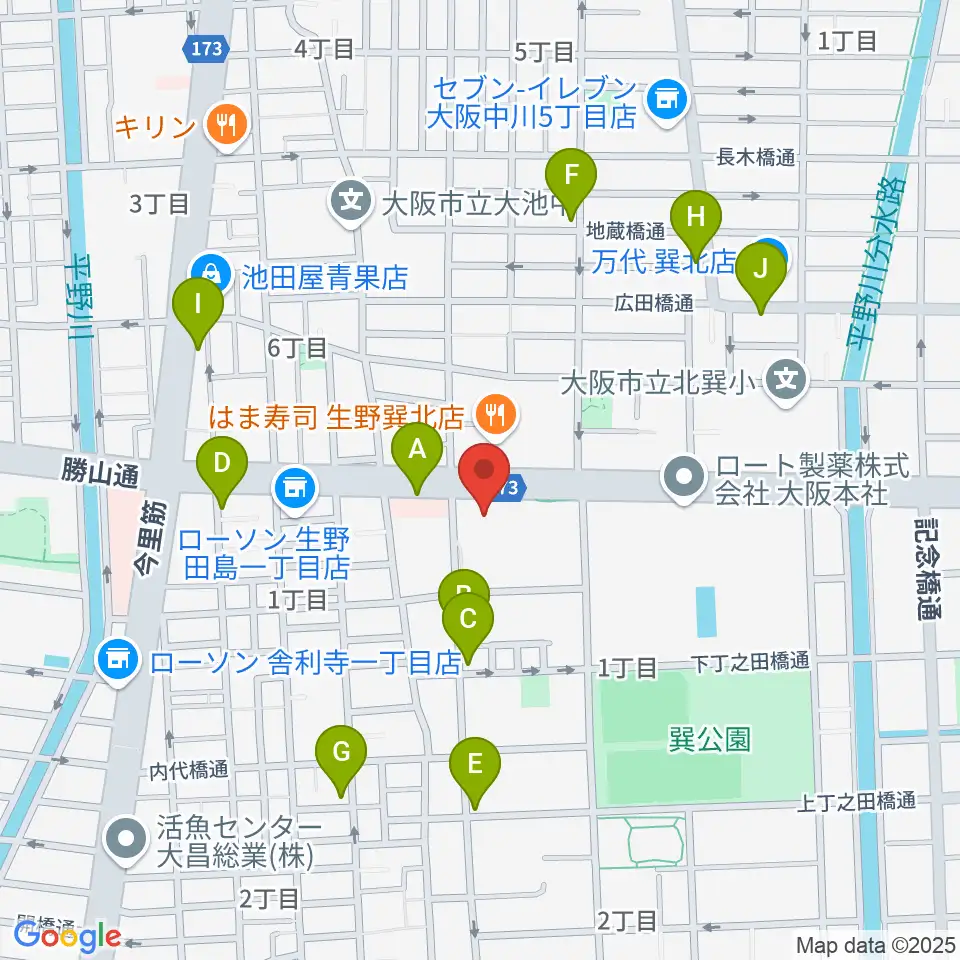 大阪市立生野スポーツセンター周辺のカフェ一覧地図