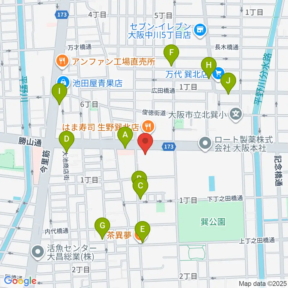 大阪市立生野スポーツセンター周辺のカフェ一覧地図
