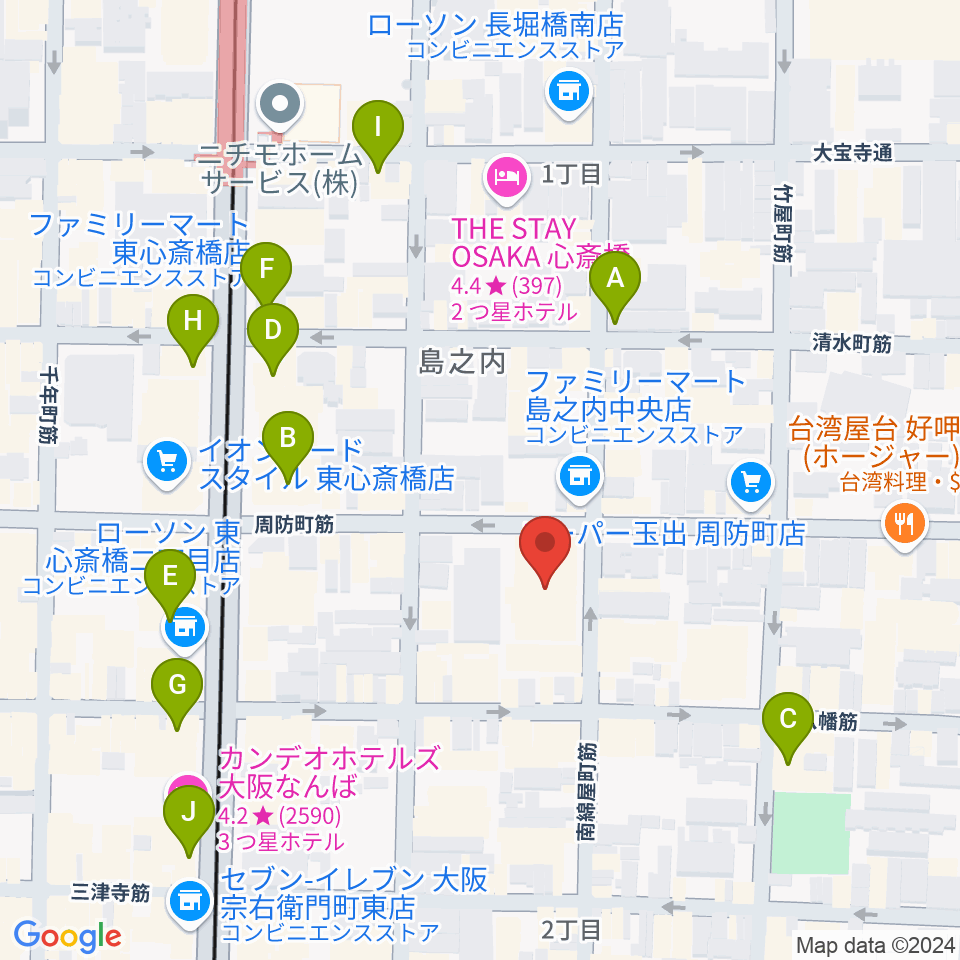 大阪市立中央スポーツセンター周辺のカフェ一覧地図