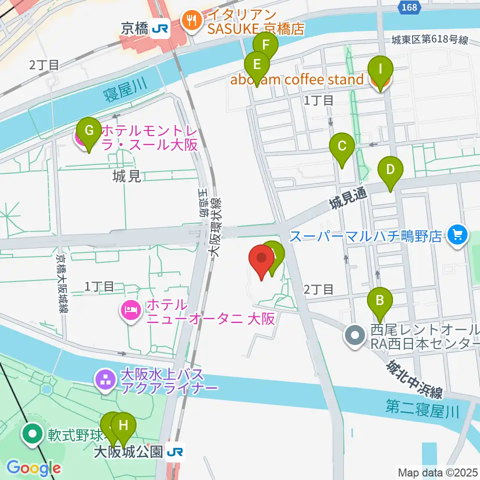大阪市立城東スポーツセンター周辺のカフェ一覧地図