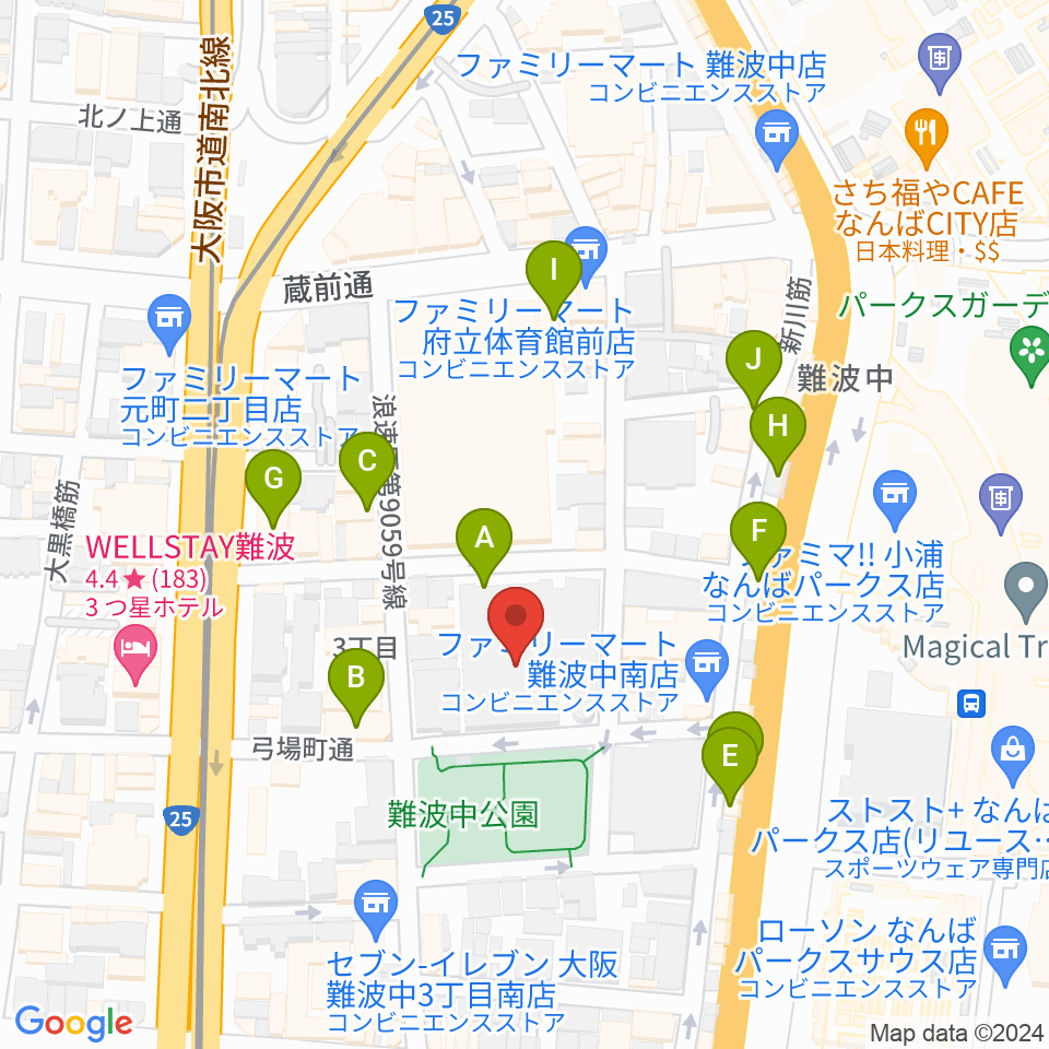 大阪市立浪速スポーツセンター周辺のカフェ一覧地図