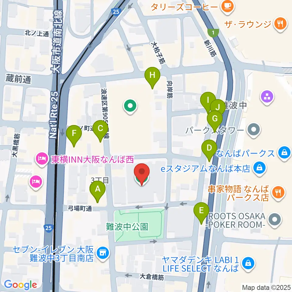 大阪市立浪速スポーツセンター周辺のカフェ一覧地図