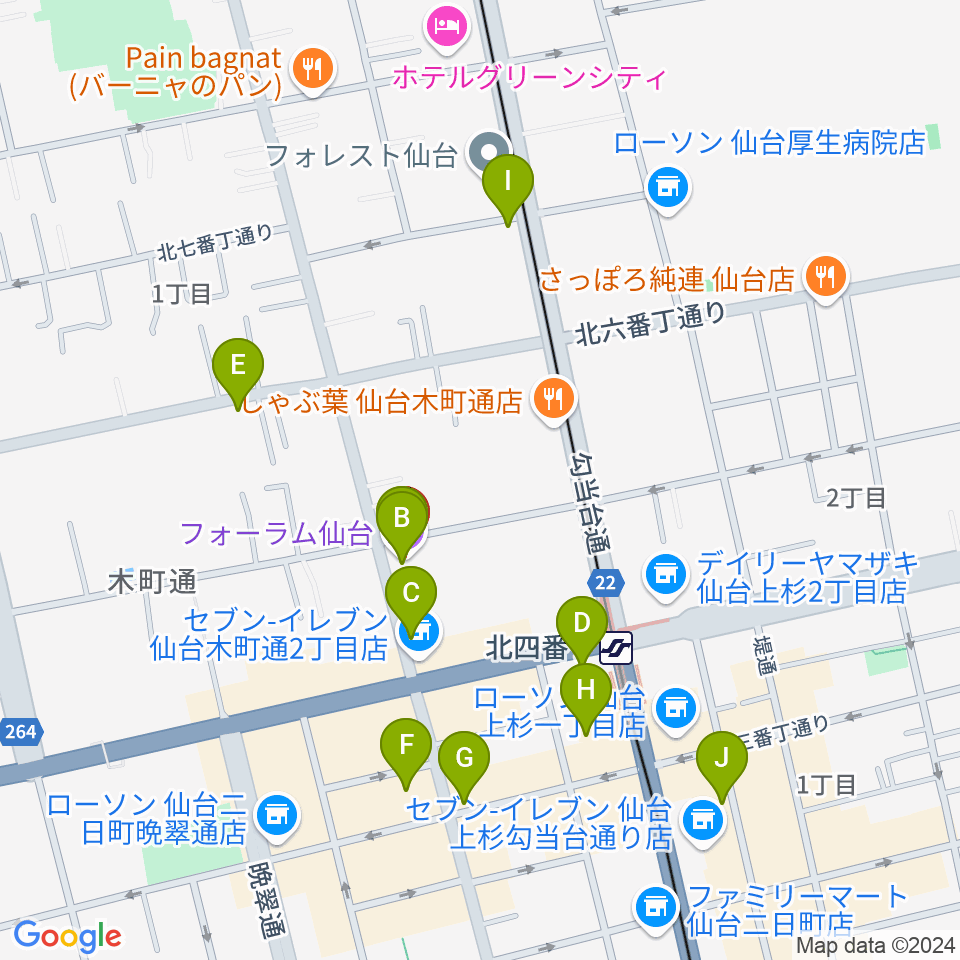 フォーラム仙台周辺のカフェ一覧地図