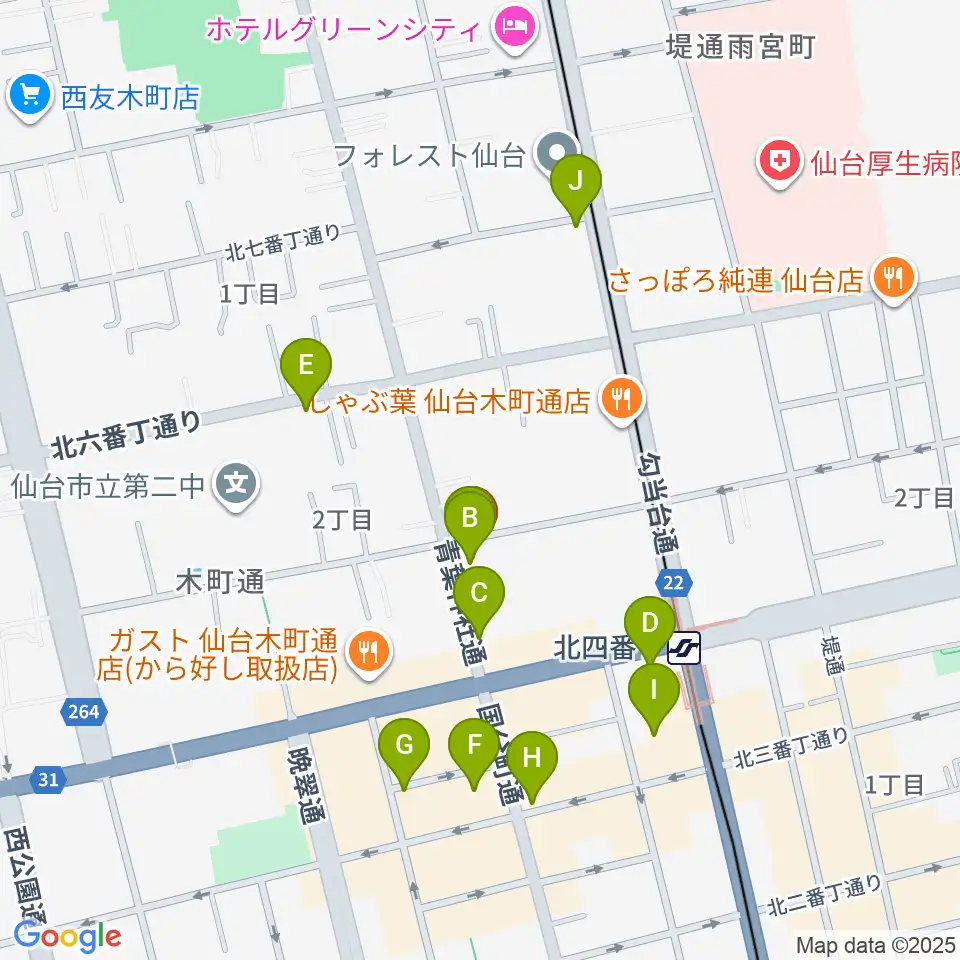 フォーラム仙台周辺のカフェ一覧地図