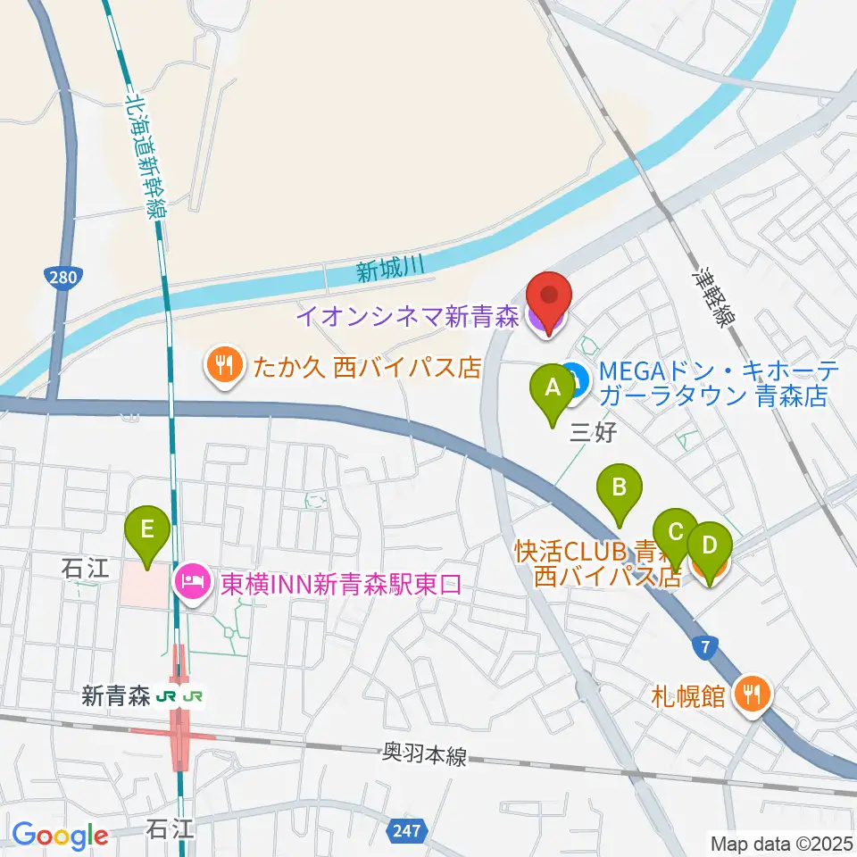 イオンシネマ新青森周辺のカフェ一覧地図