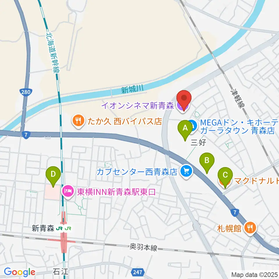 イオンシネマ新青森周辺のカフェ一覧地図