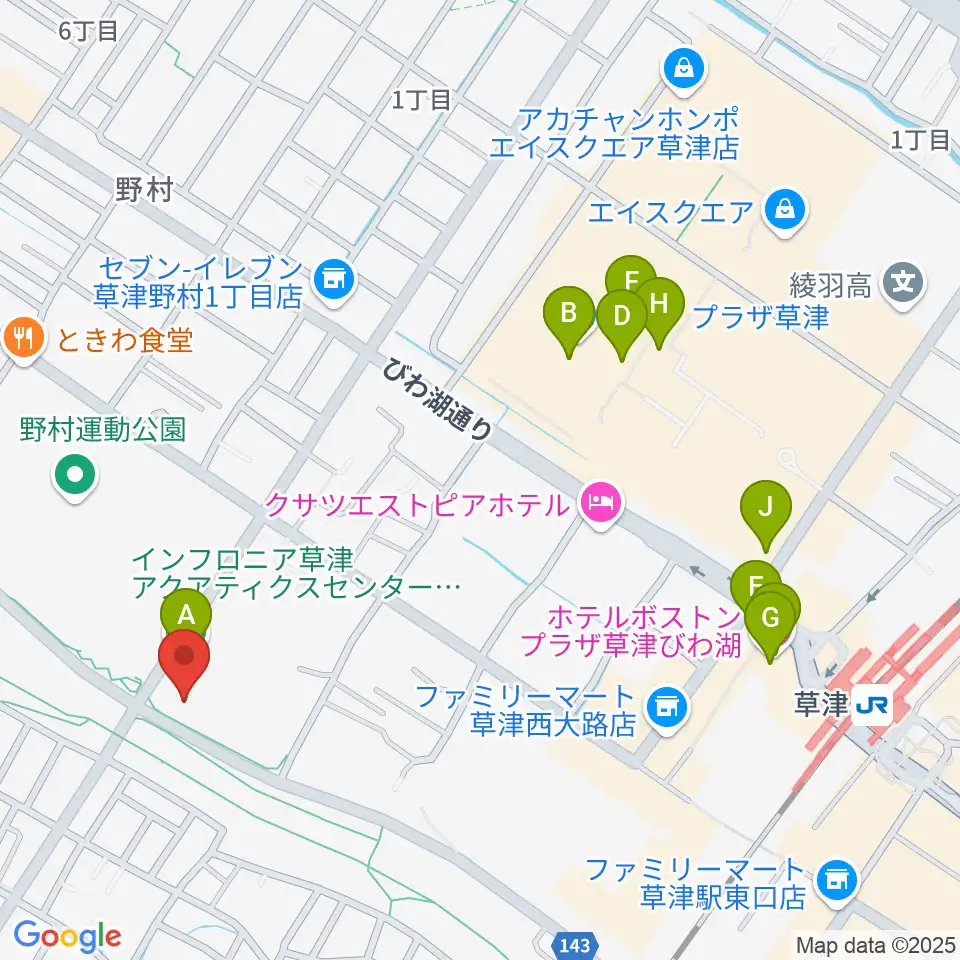 インフロニア草津アクアティクスセンター周辺のカフェ一覧地図