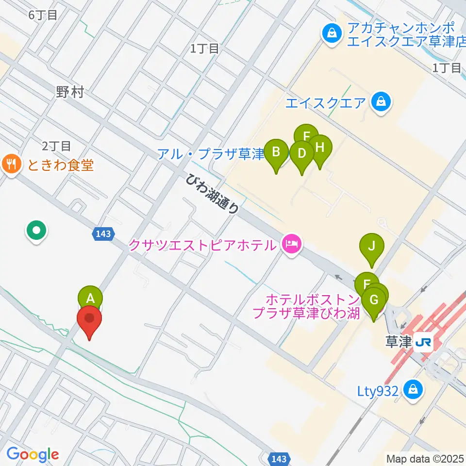 インフロニア草津アクアティクスセンター周辺のカフェ一覧地図