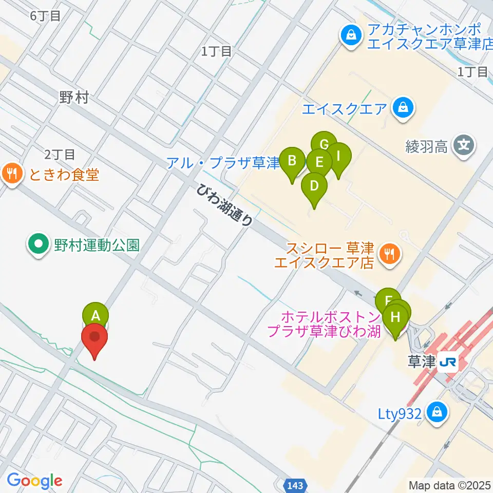 インフロニア草津アクアティクスセンター周辺のカフェ一覧地図