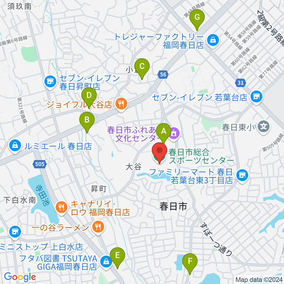 春日市総合スポーツセンター周辺のカフェ一覧地図