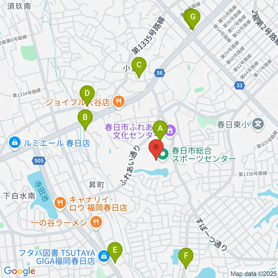 春日市総合スポーツセンター周辺のカフェ一覧地図