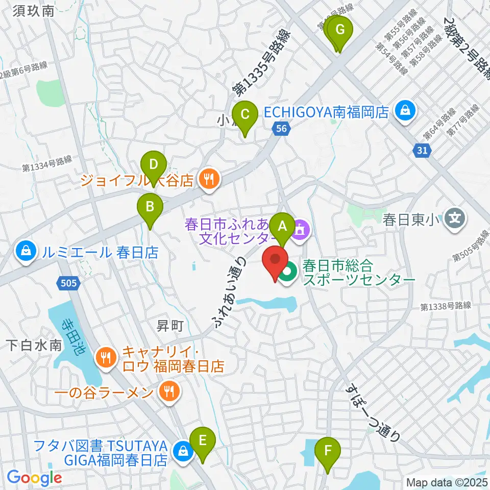 春日市総合スポーツセンター周辺のカフェ一覧地図