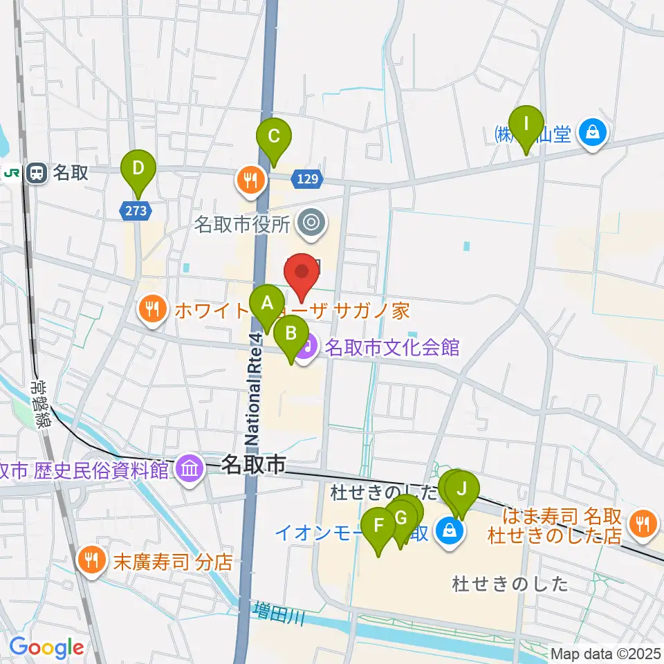 名取市民体育館周辺のカフェ一覧地図