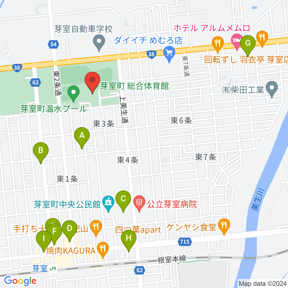 芽室町総合体育館周辺のカフェ一覧地図