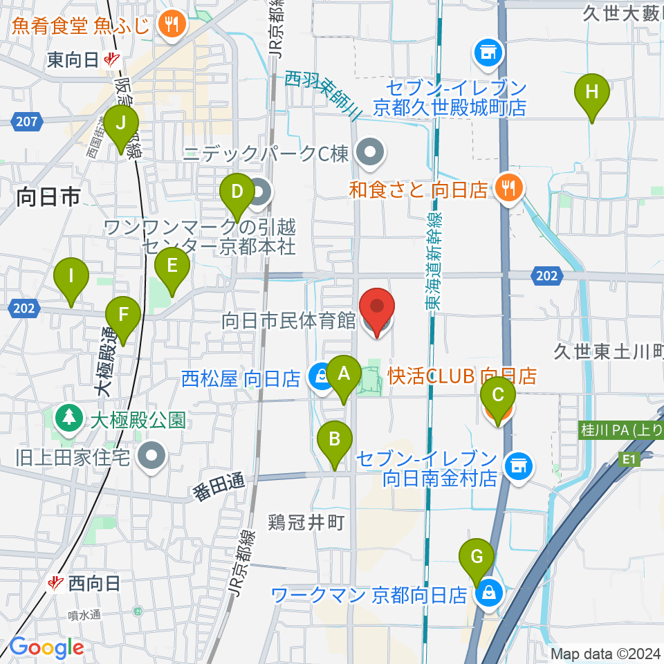 向日市民体育館周辺のカフェ一覧地図