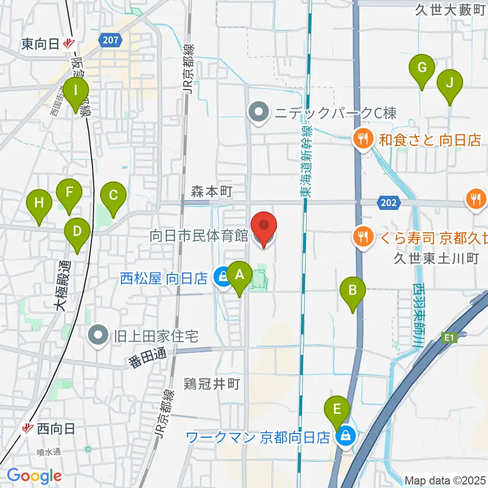 向日市民体育館周辺のカフェ一覧地図