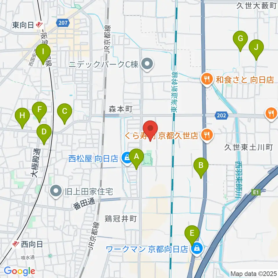 向日市民体育館周辺のカフェ一覧地図
