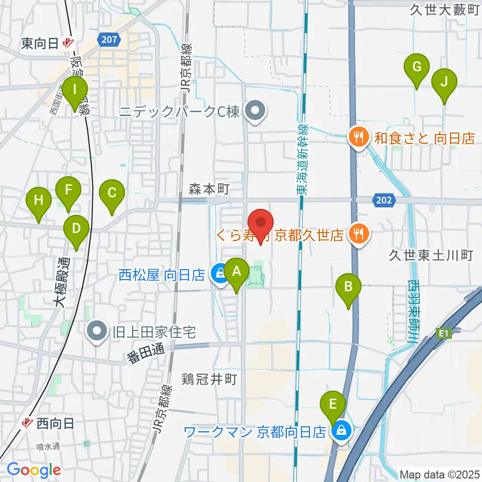 向日市民体育館周辺のカフェ一覧地図